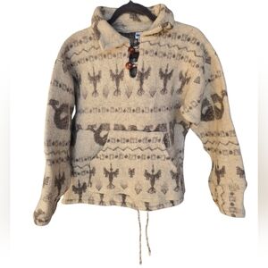 Latincrafts Otavalo Handcrafted 2 Button Wool Sweater Kangaroo Pocket No Sz Tag